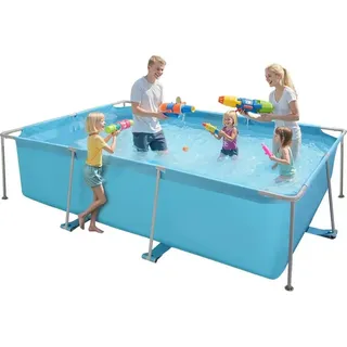 Rahmenpool 3000x2000x762mm - Aufstellbarer Gartenpool - Stahlrahmen Schwimmbecken - Rechteckiges Stahlrahmenbecken mit 3960 L Kapazität - Blauer Gartenpool für 4-5 Personen