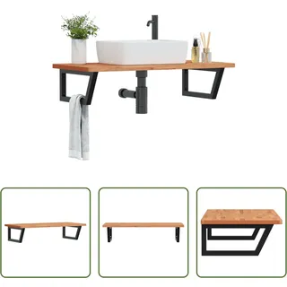 The Living Store Waschbeckenregal Wandmontage Stahl und Massivholz Buche - Braun