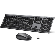 iClever Bluetooth Tastatur und Maus, Wiederaufladbare Dualmodus (Bluetooth 4.2+2.4G) Kabellose Tastatur Maus Set, Extrem-Dünne Multi-Funktionale für Mac, Andoid, Windows