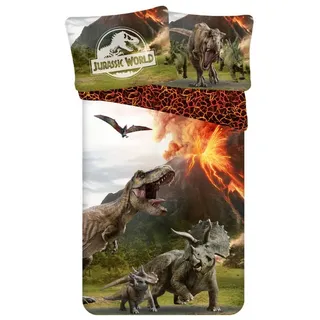 Jerry Fabrics Leinen Jurassic World" 140x200, 70x90 cm / Schwarz, Grün