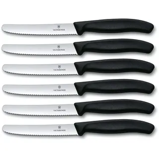 Victorinox 6 Stück Tafelmesser - Küchenmesser - Brötchenmesser Swiss Classic mit Wellenschliff - Swiss Made - Schwarz