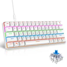 Snpurdiri 60% kabelgebundene Mechanische Gaming Tastatur, Anti-Ghosting 61 Tasten, RGB-Hintergrundbeleuchtung, Ultrakompakter Blauer Schalter, Doppelfuß, Weiß