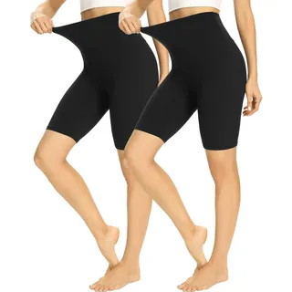 HIPOWER 2er Pack Radlerhose Damen High Waist Kurze Sport Shorts Tights Wanderhose Blickdicht Unterhosen Bauchweg Sommer Outfits Leggings Gym Yoga(Schwarz*2,S-M)