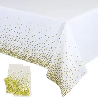 2 Stück Einweg Tischdecke Weiß/Gold Punkt Kunststoff Tischdecken Rechteckig,137 * 274cm Tischdecke Rolle wasserdichte Ölbeständig Garten Tischtuch Papiertischdecke für Party,Geburtstag,Weihnachten