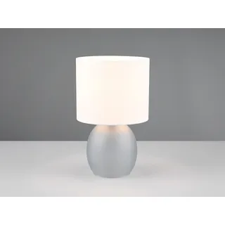LED Tischleuchte mit Glasfuß Grau Stoff Lampenschirm Nachttischlampe Fensterbank
