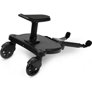 Jiubiaz Buggy Board mit Sitz Kiddy Board Trittbrett Universal Stehbrett 360°Zweirad Design Kinderwagen Zubehör Hilfspedal Schwarz - Schwarz