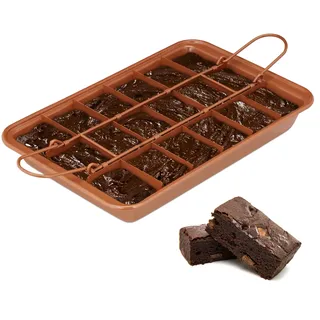 Relaxdays Brownie Backform, mit Trennwand & Hebeboden, antihaftbeschichtet, Brownieform für 18 Stück, Carbonstahl, braun