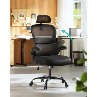 Bürostuhl, Netzstuhl, ergonomisches Design, mit Premium-Netzgewebe, Wippfunktion - Schwarz