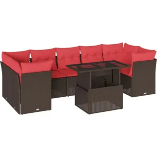 vidaXL 8-teiliges Gartensofa-Set mit Kissen, braun, Polyrattan - Braun