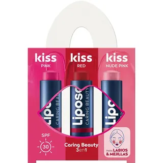 Liposan Caring Beauty 3in1 Lippenbalsam, kombiniert Lippenbalsam und Rouge Stick in 3 Tönen (rot, rosa und pink nude), 3 in 1 Stick Lippenbalsam (3 x 4,8 g)