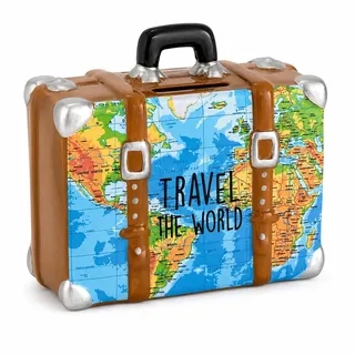 Topshop24you Koffer Spardose Reisekasse für Urlaub, 15×11×5 cm Travel Blau