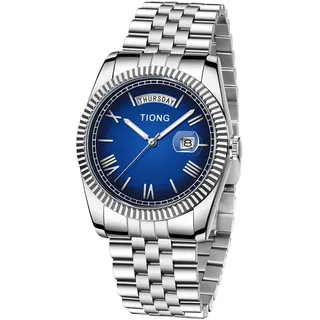 Tiong Herrenuhr Metallarmband Mode Wasserdicht Armbanduhren Edelstahl Analoger Quarz mit Date, Geschenke für Männer