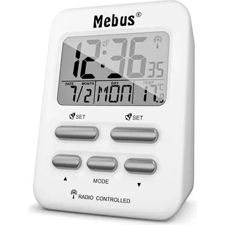 Mebus 25800, Digitaler Wecker, Rechteck, Weiß, 12/24 h, F, °C, Blau - Weiß
