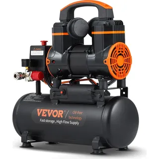 Vevor Silent Druckluftkompressor Flüsterkompressor 70dB Ölfreier Kompressor 8L Druckbehälter 6-8Bar 900W (1,2PS) 3,5 MPa Ideal zum Aufpumpen von Reifen Autoreparaturen Holzarbeiten