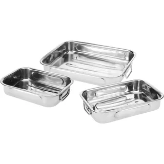 Bräter Set mit Griffen - 3-teilig - aus Edelstahl - Silber