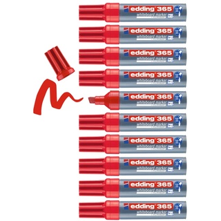 edding 365 Whiteboardmarker - Rot - 10 Whiteboard Stifte - Keilspitze 2-7 mm - für Whiteboard, Glas, Schreibtafel, Flipchart - Trocken Und Rückstandsfrei Abwischbar, Trocknet Nicht Aus