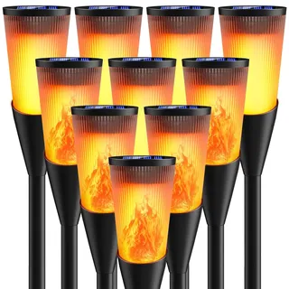 Solarlampen für Außen Gartenfackeln,10Stück 2Modi Solarleuchten für Draußen,IP65 Winterfest Fackeln Lampe Gartenleuchten,Solar Bodenleuchten Aussen mit Realistischen Flammen Auto EIN/Aus für Weg,Rasen