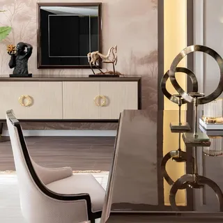 Esszimmer Set: Tisch, 6 Stühle, Sideboard & Spiegel – stilvoll & modern - Braun