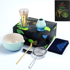 TEANAGOO Japanisches Tee Set (7 Stück) Matcha-Schneebesen Set Matcha-Schüssel mit Ausgießer Bambus-Matcha-Schneebesen (Chasen) Schaufel Matcha-Schneebesenhalter. N31, Farbverlauf Blau