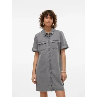 Jeanskleid VERO MODA "VMJENNIE SS SHORT DENIM DRESS NOOS", Damen, Gr. XS, N-Gr, blau (medium grau denim), Denim/Jeans, Obermaterial: 90% Baumwolle, 10% Viskose, Kleider Jeanskleid
