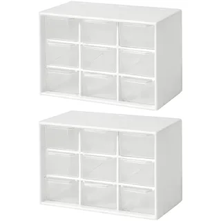 Pyuyan 2 Stück Bastelbox Aufbewahrung mit 9 Schubladen, Weiß | Mini Desktop Schublade Organizer, Stapelbar Desktop Handwerk Schublade Schrank, für Kosmetik Schmuck Schreibwaren