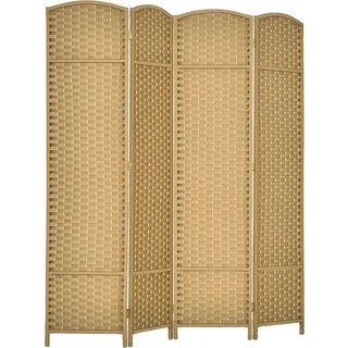 Homcom Paravent 4-teilig Raumteiler Faltbar Sichtschutz 160x170 cm Natur | Trennwand aus Kiefernholz, Raumtrenner, Stellwand, für Schlafzimmer Wohnzimmer,