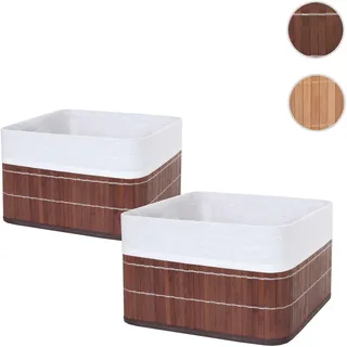 2er-Set Aufbewahrungskorb HWC-C21, Korb Aufbewahrungsbox Ordnungsbox Sortierbox Regalkorb, Bambus ~