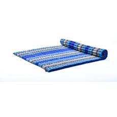 Leewadee Faltbare Bodenmatratze - Japanischer Rollbarer Futon - Tatami Faltmatte - Gästebett - Camping Matratze - Thai Massage Matte, Kapok Füllung, 190 x 145 cm, Blau