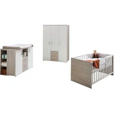 Lüttenhütt Babyzimmer-Komplettset »Geert«, (Set, 4 tlg., Kinderbett, Regal, Schrank, Wickelkommode), Made in Germany; mit Kinderbett, Regal, Schrank und Wickelkommode, grau