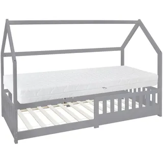 ML-Design Kinderbett mit Dach 90 x 200 cm Kiefer massiv grau