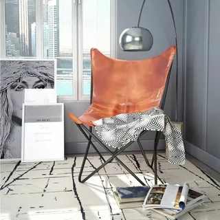 The Living Store Butterfly-Sessel Braun Echtleder - Braun