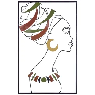 Casablanca Wandrelief "Zola" aus Metall - Frau mit Tuch Turban Kette Ohrring - Wanddekoration mit schwarzem Rahmen - 46 x 71 cm
