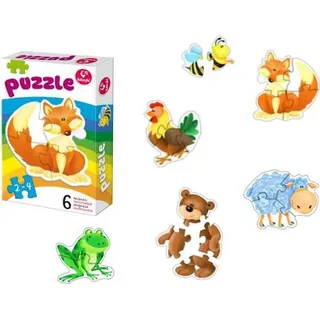 KUKURYKU Baby-Puzzle Tiere 6in1 (2-4 Teile)
