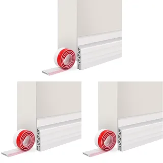 Vinabo Isolierender Tür-Zugluftstopper, 100 cm x 5 cm, Anti-Zugluft-Türboden & Türabdichtung, Selbstklebender Türboden, Eingangstür-Isolierung, Kälteschutz, Schallschutz (1 x weiß) (Packung mit 3)