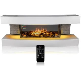 Classic Fire Elektrokamin Montreal Elektrischer Kamin 2000W - mit Heizung und Kaminfeuer - Deko Kamin mit LED - Einstellbarer Thermostat - Inkl. Fernbedienung - Weiß