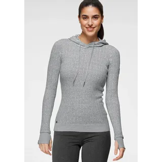 KangaROOS Kapuzenpullover im feinen Zopf-Strick-Design, grau, wollweiß, melange