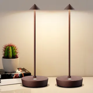 YIKUI Kabellose Tischlampen Wiederaufladbar, 6000mAh Batterie Betrieben LED Schreibtisch Lampe Wasserdicht Tragbar Dimmbar Für Terrasse Restaurant Esszimmer Zuhause 2er Set Rost
