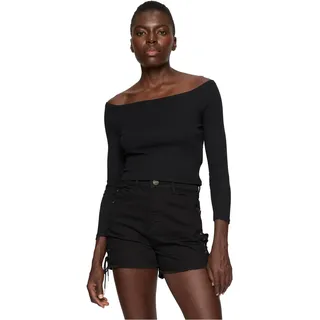 Urban Classics Damen Women's Off-The-Shoulder Rib Long-Sleeved T Shirt, Schwarz, XXL EU