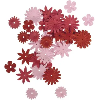 Rayher Hobby 7895518 Papier-Blütenmischung, versch. Größen, 1,5 - 2,5 cm, 4 Sorten, SB-Tube 36 Stück, Rosé-/Rottöne, Streublüten, Blütenköpfe, Streudeko Blumen, Rot / Rosétöne