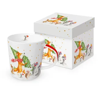 PPD Tasse Weihnachten Tiere auf Weihnachtswanderung aus Porzellan, 0,4L x H10,5cm, 400ml, Standard Kaffeetasse, Weiß, Traditionell, Wiederverwendbar, Weihnachten, Zuhause, Heißgetränke