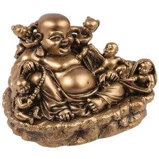 lachineuse - Lachende Buddha-Statue mit Kindern - 15 cm, goldfarben - Feng Shui-Dekoration - chinesisches Zen - Dekorationsobjekt für Innenbereich, Wohnzimmer - Geschenkidee China Asien Viel Glück