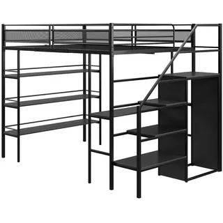 Komhtom Hochbett 140x 200cm mit Schreibtisch in Schwarz , Metall , Mode , 140x200 cm , Babymöbel & Kindermöbel, Kinderzimmer & Jugendzimmer, Kinderbetten, Hochbetten
