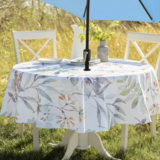 Benson Mills Auslaufsichere Tischdecke für Frühling/Sommer, Schwerer Stoff, Outdoor-Tischdecke mit Schirmloch, Tischdecke mit Reißverschluss für runde Tische, Picknick/Terrassentisch (177,8 cm, rund