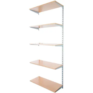 Biedrax Wandregal - Anbauregal 35 x 80 x 200 cm, Farbe silber - 5 Fachboden Buche