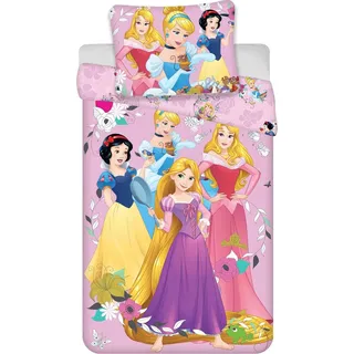 Disney Princess Bettwäsche Kinderbettwäsche Schneewittchen, Cinderella, Rapunzel & Aurora, Prinzessinnen Motiv, Bettdecke 140 x 200 cm + Kopfkissen 50 x 70 cm, 100% Baumwolle