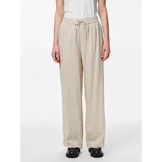 Schlupfhose PIECES "PCPIA HW WIDE PANTS WVN NOOS", Damen, Gr. S, N-Gr, beige (birch detail:melange), Web, Obermaterial: 70% Viskose, 30% Leinen, meliert, normal, Hosen Schlupfhose, Sommerhose, mit Leinen