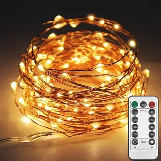 MAGGIFT Lichterkette Innen mit USB Stecker, 100 LED 10m Kupfer LED Draht Lichterkette mit Fernbedienung, 8 Modi mit timer und Dimmen Weihnachten Lichterketten für Weihnachts Dekor, Warmweiß