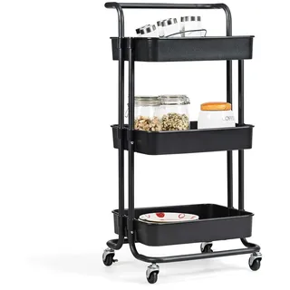 FANTASK Servierwagen auf Rollen, mobiler Wagen mit 3 Ebenen & Griff, Rollwagen aus Metall, 3 Gitterkörbe aus Kunststoff, Küchenrollwagen Badwagen Allzweckwagen, für Bad Küche Wohnzimmer, schwarz