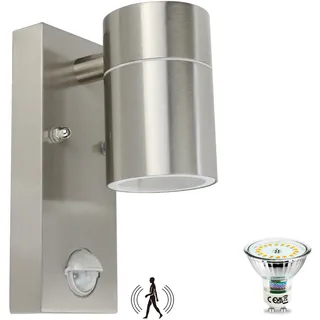 HiBay LED Aussenleuchten mit Bewegungsmelder 5W Wandleuchte Edelstahl GU10 Außenlampe PIR inkl. LED Warmweiß Lampe