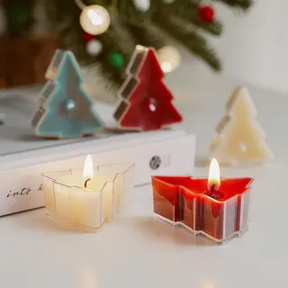 Teelichter Weihnachten, 24 Stück Kerzen in Weihnachtsbaumform, Weihnachtliche Kerze Weihnachtliche Duftkerze für Entspannung Party Urlaub Neujahr Geschenk Dekoration